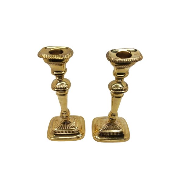 vintage pair of rare solid brass square top india style very decorative candle s - Picture 2 of 4